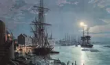John Stobart, Savannah: Moonlight over the Savannah River in 1850, printed in 1987, offset