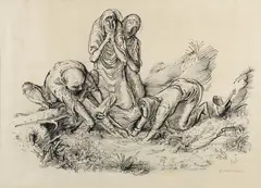 Andreas Paul Weber, Figures with Crucifix, lithograph on paper