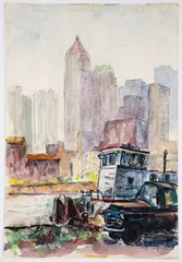 Downtown Pittsburgh by Julius Kahn, watercolor on paper, 1966, offered Aug 2023