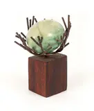 William Glen Davis, Untitled Sculpture (green), welded, bronze rods, wood and dyed alabaster mineral egg