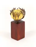 William Glen Davis, Untitled Sculpture (yellow), welded, bronze rods, wood and dyed alabaster mineral egg