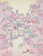 Heshi Yu, Abstracted Townscape, Acrylic on Canvas, late 20th century