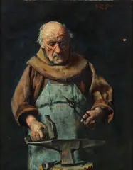Arturo Calosci, Monk At The Forge, oil on canvas