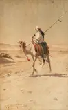 Robert Talbot Kelly, Man on Camelback, 1892, watercolor on paper affixed to board, depicting an Arab scout atop his camel in the desert