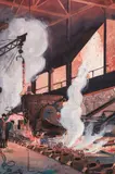 Bessimer Pouring - American Steel and Wire Co. by Edward Dixon McDonald, 1931, watercolor on board, offered Jun 2023