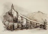Cynthia Cooley, Mill Scene, 1970, mixed media on paper, with ink and watercolor
