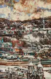 Robert Schmalzried, St. Stanislaus view from Bigelow Blvd, early 1980s, mixed media on board
