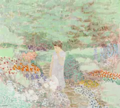Robert LaHotan, Young Lady in a Garden, undated, oil on canvas
