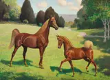 George Ford Morris, Mare and Foal in a Field, 1948, oil on artist's board