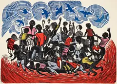 Playground, undated, c. late 1960s, color by Emmy Lou Packard, woodcut on wove paper, pencil, offered Jun 2023