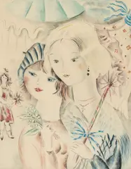 Mily Possoz, Young Girls with a Parasol II, c. 1930, drypoint in colors on wove paper