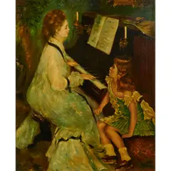 "Woman and Child at a Piano" after compositions by Pierre Auguste Renoir by Louis Chappel, oil on canvas; [approximate dimension -, offered May 2026