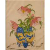 Elyse Ashe Lord, "Leopard Lillies", hand colored, etching;