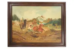 Untitled by Beckett, oil on board manhunt posse painting 1930-, offered May 2024