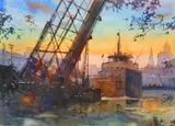 Michael D. Prunty, Ore Boat on the Cuyahoga, watercolor on paper