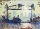 Michael D. Prunty, Ore Boat, Lift Bridge, watercolor