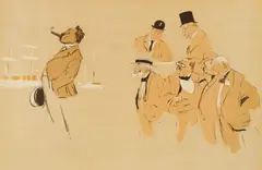 Sem, Men on a Pier, lithograph in colors, matted and