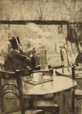 Lesser Ury, Im Cafe (Rosenbach 91), drypoint, 1923