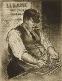 Minna Citron, The Dealer soft-ground, etching, 1985