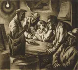 Isaac Friedlander, After Closing, etching, 1948