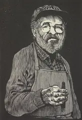 Portrait of Arno Werner, Printer wood by Barry Moser, engraving, 1979, offered Mar 2024