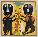 Annie Tolliver, Adam and Eve and Fruit Tree and Birds and Snake, oil on wood, 1997