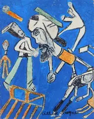 Albert Wagner, Blue Sport, oil and ink on pressed board