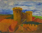 Charles E. Harris, Muddy Sandcastle, oil on canvasboard, estate