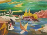 Charles E. Harris, Dreamscape with Yellow Castle, oil on canvasboard, estate