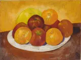 Charles E. Harris, Still-Life of Apples and Oranges, oil on canvasboard, 1965