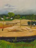 Charles E. Harris, Landscape with Construction Site, oil on canvasboard, estate