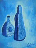 Charles E. Harris, Bouteilles 1, oil on canvasboard, 1968