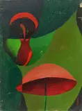 Charles E. Harris, Red & Green Abstract, oil on canvasboard