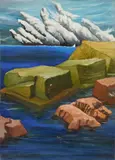 Charles E. Harris, Seascape with Rocks, oil on canvasboard, estate