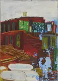 Charles E. Harris, Rooftops, oil on canvasboard, estate