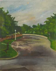 Landscape with Street by Charles E. Harris, oil on canvasboard, offered Jan 2024