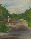 Charles E. Harris, Landscape with Street, oil on canvasboard