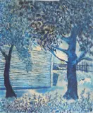 Charles E. Harris, Blue Yard Scene, oil on canvasboard, 1969, estate