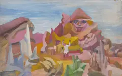 Mountain with Face by Charels Elmer Harris, oil on canvasboard, estate, offered Jan 2024