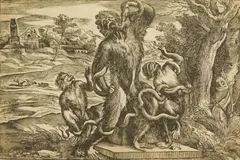 Caricature of the Laocoon by Nicolò Boldrini, woodcut, offered Feb 2024