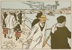 Charles Huard, Pecheurs a La Ligne lithograph in colors, 1898, lithograph