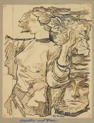 Hans Orlowski, Demeter und Pace, pen and ink with collage on layered paper