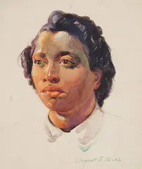 August Biehle, Portrait of A Young Woman colored crayon and, graphite on paper mounted to a paper