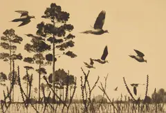Dove Field (Mourning Doves) (Bishop 77) by Richard Evett Bishop, etching, 1937, offered Feb 2024