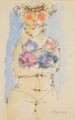 Female Nude by Louis Bosa, watercolor on rice paper, 1964, offered Feb 2024
