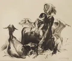 Mother and Child with Goats (Swope Art Museum pg. 42) by John Edward Costigan, lithograph, 1930, offered Feb 2024
