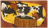 Antonio Frasconi, Summer Pasture, woodcut in colors, 1955
