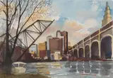 William Gould, The Flats- Cleveland, watercolor on paper