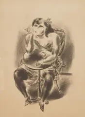 Yasuo Kuniyoshi, Girl at Table (Davis L-30), lithograph, 1928