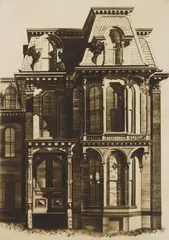 Lawrence Kupferman, Saratoga Springs, Victorian, drypoint, 1940